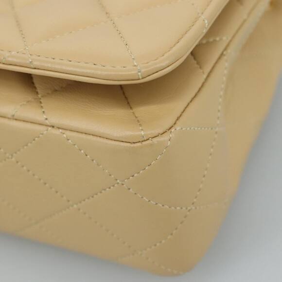 CHANEL Matelasse Chain Shoulder Bag Lamb Skin Beige Gold CC - Picture 9 of 16